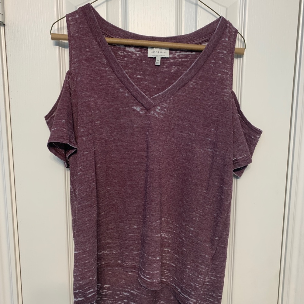 lucky brand cold shoulder v neck top